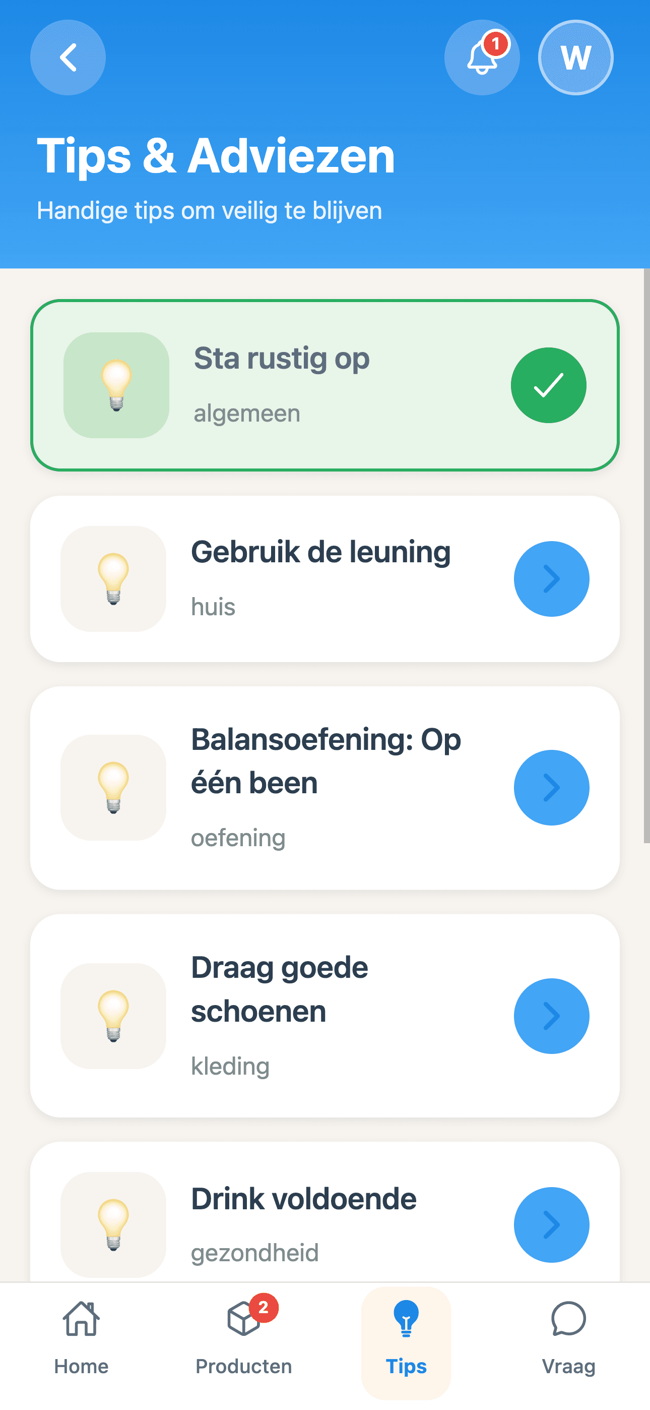 ValBewust App - Tips scherm